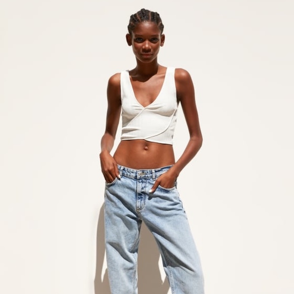 Zara TEXTURED WEAVE CROPPED TOP White L - Picture 2 of 6